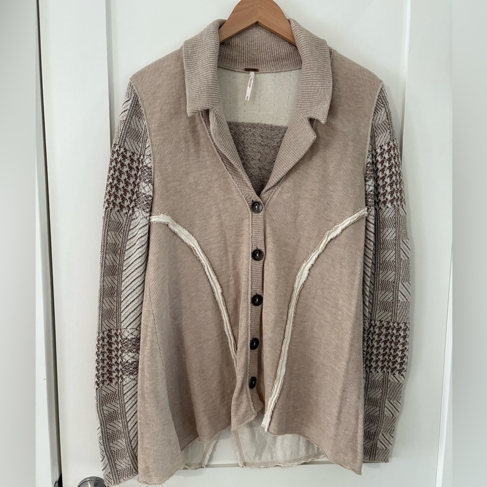 FREE PEOPLE | Patchwork Raw Hem Colorblock Cardigan size medium